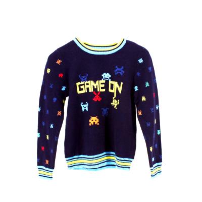 China Anti-Shrinkage Manufacturer Supply Custom Made Knit Alphabet Pattern Autumn Plaid Boys Sweaters And Kid Small Sweater for sale