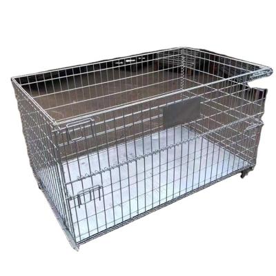 China Warehouse Rack Movable Galvanized Metal Storage Cage , Folding Anticorrosion Wire Mesh Container for sale