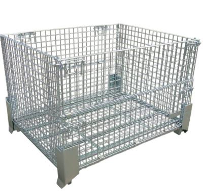 China Warehouse Rack Warehouse Heavy Load Stacking Folded Sides Galvanized Wire Mesh Pallet Container Collapsible Storage Pallet for sale