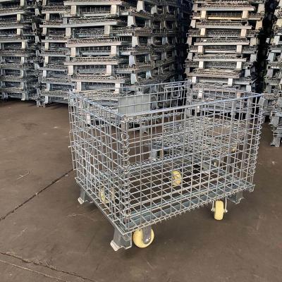 China Electric warehouse rack supermarket galvanized metal storage cage wire mesh container cage pallet for wearhouse storage for sale