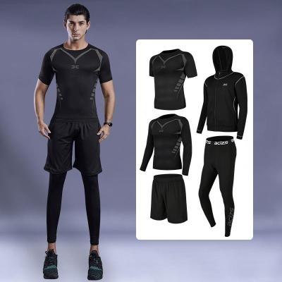 China 5 Piece Antibacterial Men's Tights Antibacterial Men's Tights Gym Set Training Sportswear Fitness Wear Clothing for sale