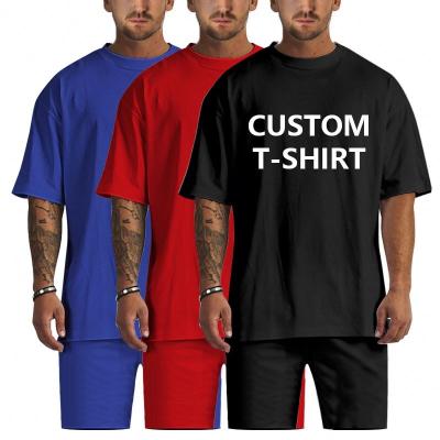 China Anti-wrinkle 2 Piece Summer Unisex Cotton Logo Printing Clothing Men Set Shorts With Logo for sale