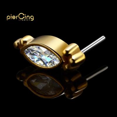 China High Quality 14K Threadless Gold Piercing CLASSIC Stories Tops Labret Earring Daith Piercing Jewelry With Marquis CZ for sale