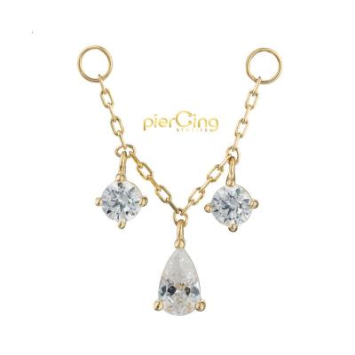 China CLASSIC piercing clear CZ stones of 14K solid gold chain body jewelry wholesale price 3 stories 3 chains charms for sale