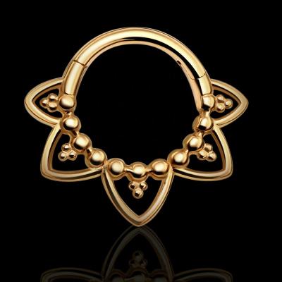 China CLASSIC Stories 14K Solid Gold Hinged Segment Clicker Piercing Ring With Filigree Heart for sale