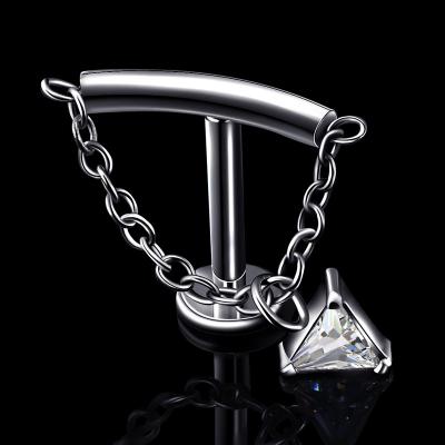 China CLASSIC Piercing Stories ASTM F136 Titanium Internally Threaded Dangling CZ On Labret Lip Body Jewelry Chain Piercing for sale