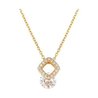 China 2022 CLASSIC Charm Hollow Square Pendant Clear Zircon Drop Necklace 925 Silver Chain Wedding Jewelry For Women for sale