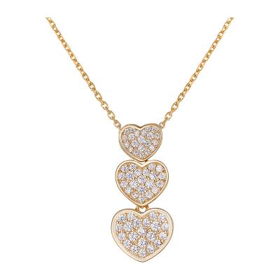 China Fashion Charm Necklace CLASSIC Copper Plated Triple Heart Full Diamond Zircon Pendant Female Jewelry for sale