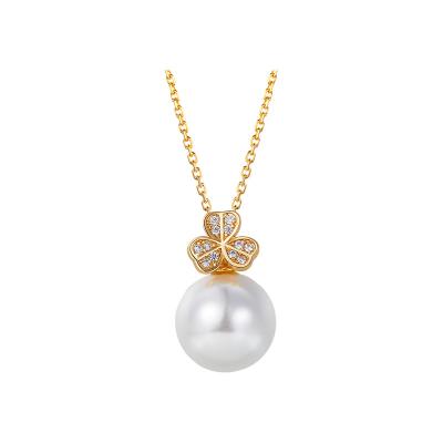 China Wholesale CLASSIC Lucky Clover CZ Diamond Necklace Pearl Gold Plated Alloy Copper Jewelry Wedding Pendant for sale