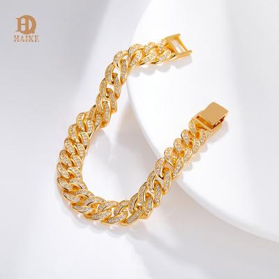 China Hot Wholesale Silver Cubic Zirconia Gold Hip Hop Punk Cuban Link Chain Bracelets For Women Men for sale