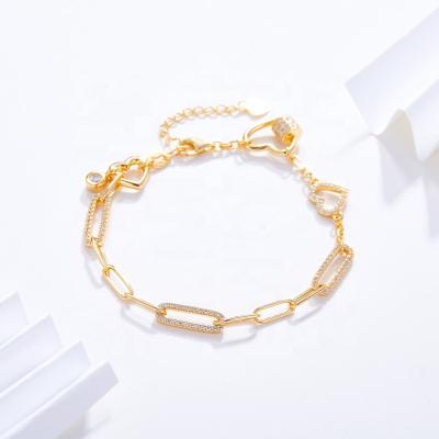 China TRENDY Love Heart 18K Gold Plated Zircon Chain Bracelet Anniversary Jewelry Gift For Girls Love Link For Women for sale