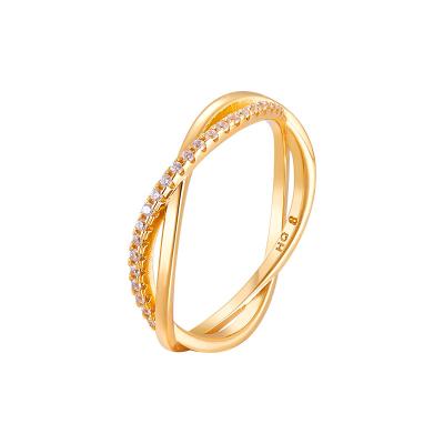 China New Fashion Trendy Diamond Inlaid Rings Diamond Ring Rose Gold Women Fashion Cross Row 18K Gold for sale