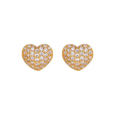 China Wholesale Hot Romantic Rose Gold Love Heart Stud Earrings 18K Gold Full Of Zircon Earring For Women for sale