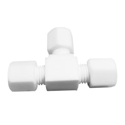 China White Aluminum Corrosion Resistant PTFE T Joint Fitting Plastic T Connector From -200 To 250 Degree for sale