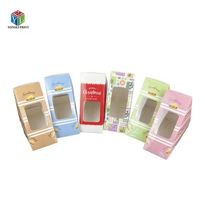 China Recycled Materials Wholesale Sandwich Packing Kraft Paper Lunch Box Custom Food Breakfast Bread Dessert Packaging Disposable Sandwich Box for sale