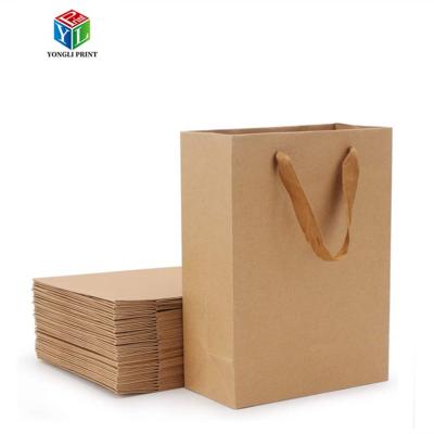 China Recyclable Luxury Brown Craft Food Gift Custom Recyclable Kraft Paper Recyclable Shopping Bag for sale