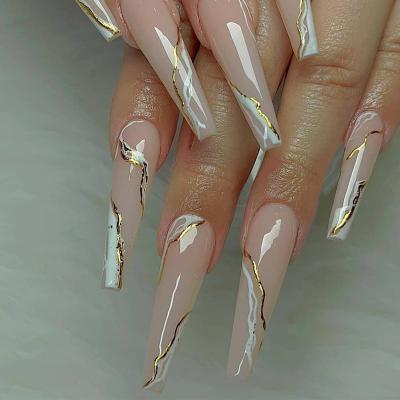 China 24Pcs/Set Design Acrylic False Nails Nude Color Luxury Ballerina Nail Long Tips Glue On Press On Nails for sale