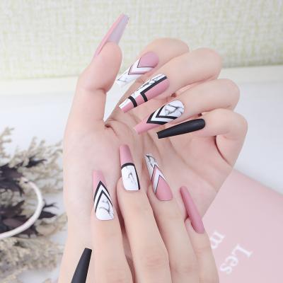 China 24Pcs/Set Design Solid Color Nail Tips Elegant Long Ballerina Design Private Label Nail Design Press On Nails for sale