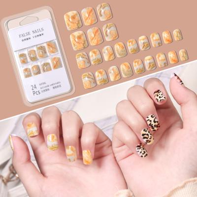 China 24Pcs/Set Design 24Pcs/Set Square Nail Tips Short Jelly Glue On Press On Nails Elegant False Artificial Nail Tips for sale