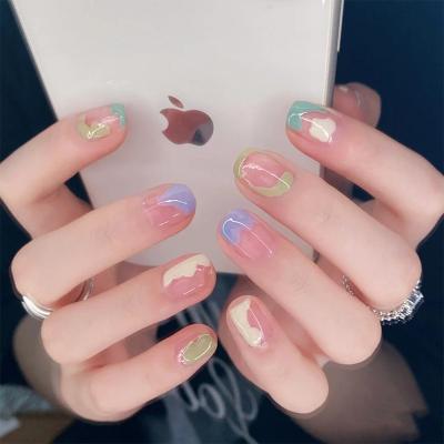 China Short Nails Design Tips Colorful Artificial False Nails Gradient Square Nails Tips Glue On Press On Nails for sale