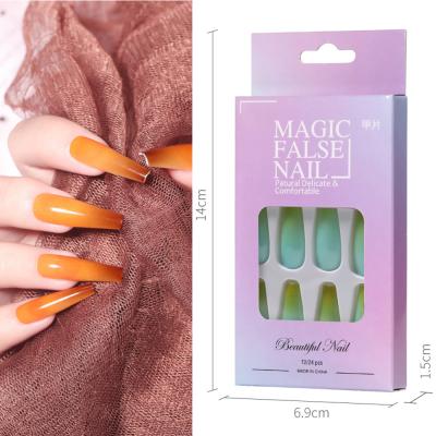 China 24Pcs/Set Design Nails Ballerina Long Artificial Colorful Gradient False Nail Tips Nails Tips Glue On Press On Nails for sale