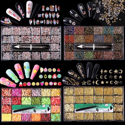 China Luxury Nail D 21 Grids / Flat Back Crystal Nails Art Decoration Nail Art Tool Rhinestone Clay Decorations With Set Fashion TikTok Nail for sale