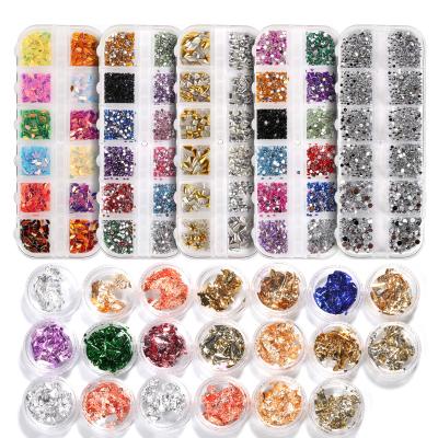 China Nail Art Decoration Set Shiny Foil Chips Nail Decoration Sequins and Rhinestones Sticker Decals for Nails Art Design for sale