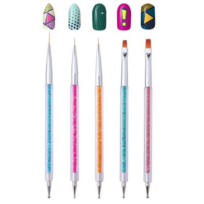 China 5Pcs/set Double End Nail Art Dotting Pen Acrylic Drawing Coating Brush Rhinestone 3 IN 1 UV Crystal Gel Painting Manicure Tool for sale