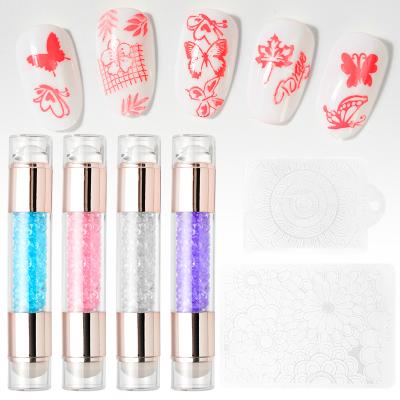 China Hot Sale Nail Image Plate Silicone Double Headed Seal Acrylic Diamond Template Transfer Pen Stamp Color Set Printing DIY Manicure Tools for sale