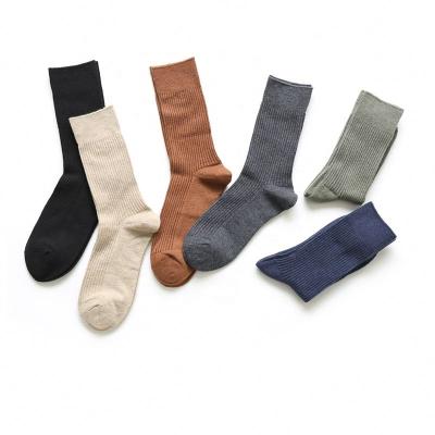 China Logo Spring Mens Soild Color Logo Antibacterial Micro Pressure Wool Crew Socks for sale