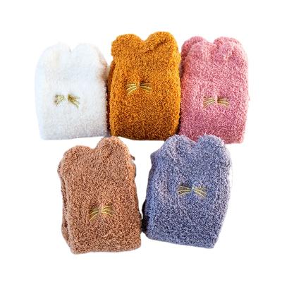 China New Coral Fleece Socks Ladies Fall /Winter Antibacterial Sleep Bangs Cute Terry Floor Socks for sale