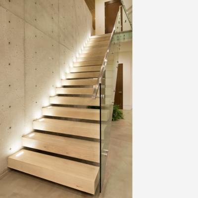 China Modern Internal Steel Wooden Staircase Glass Railing Floating Stairs for sale