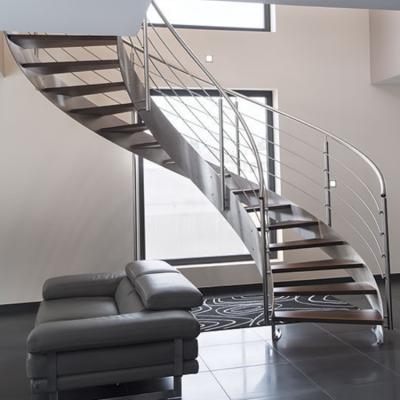 China Contemporary Prefab Steel Stairs Solid Wood Curved Stairs Design for sale