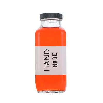 China Clear Frosted Glass Juice Beverage 250ml 300ml 500ml French Square Cold Pressed Bottles for sale