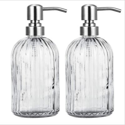 China Viable Empty Colored Glass Bottle 400ml Hand Wash Shampoo Bottle With Pump for sale