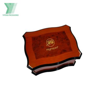 China Handmade Special Shaped Wooden Box With Bright Metal Lock Buckle Metal Logo Exterior With Inner High End Wine Packing Support Wooden Box for sale