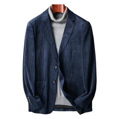 China Hot Sale Anti-Shrink Patch Pocket Men's Slim Casual Navy Corduroy Suit Blazers Coat Two Buttons Jacket Large Size Blazers for sale