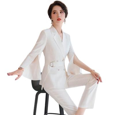 China Latest Design Anti Shrink Two Piece Business Wear White Cheap Office Blazer Ladies Suits Elegant Women Suits for sale