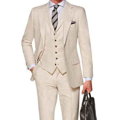 China OEM Anti-Shrink Coat High Quality Pant Design Beige Cloth 3 Piece Suits Set For Men for sale