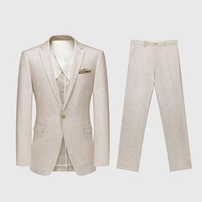 China Anti-shrink beige color breathable RTS summer wear 2 pieces office wholesale blazer pants mans suit for sale