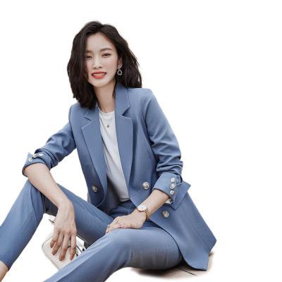 China Suit Woman Business Lapel Double Breasted Suits The 2 Buttons Blue Office Mid Length Women's Mid Length Notched High Quality Anti-Shrink for sale