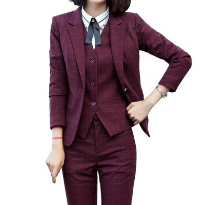 China New Style Anti Shrink TR Checked Slim Business Ladies 3 Piece Designs Formal Suit Women for sale