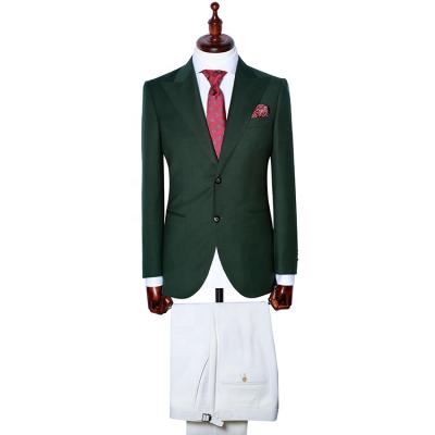 China Anti-wrinkle full linen green suits for men custom bespoke slim mens blazer and pant suits woolen fabric breeches for sale