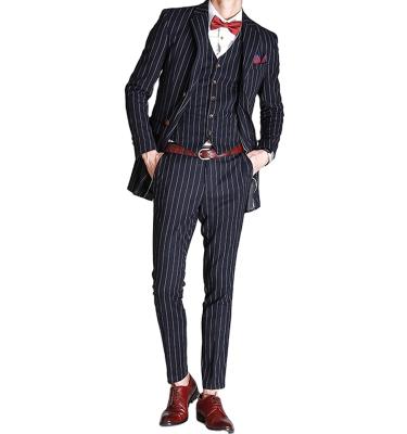 China latest design anti shrink 3 piece mens suits with long blazer vest and pant stripe suits made in china for sale