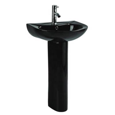 China China Factory Cheap Color High Temperature Modern Pedestal Wash Basin Black Ceramic Two Piece Pedestal Wash Basin for sale