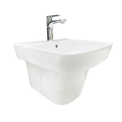 China Wall Hung Sink Ceramic Square Basin Modern One Piece Bathroom Sink for sale