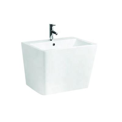 China High Grade Modern Wall Hung Square Ceramic Sink Basin Bathroom Hanging One Piece Wash Basin for sale