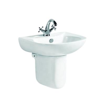 China Modern Bathroom Ceramic Two Piece Wash Basin With Half Pedestal Wall Hanging Basin for sale