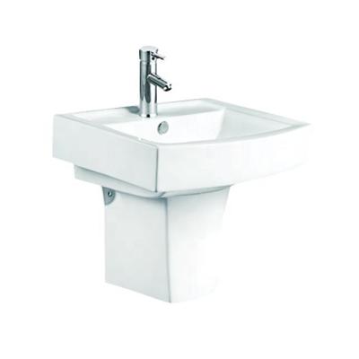 China Newest Modern Design Accept Packing Customization Square Shape Ceramic Half Pedestal Wash Basin for sale