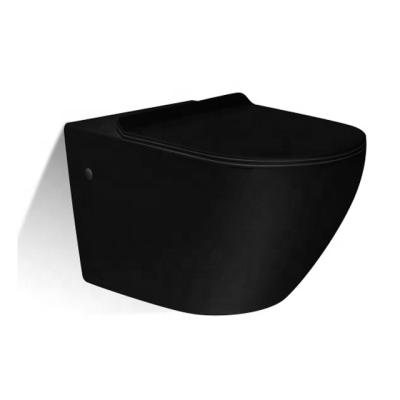 China Double-Flux Matte Black Rimless Ceramic One Piece Square Toilet Bowl for sale